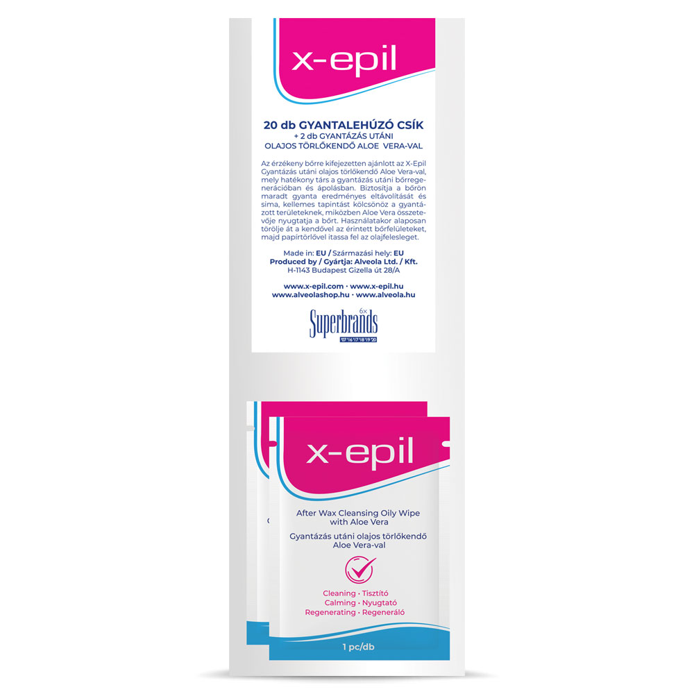 X-Epil Gyantalehúzó csíkok 20 db+2 db olajos törlőkendő - Image 2