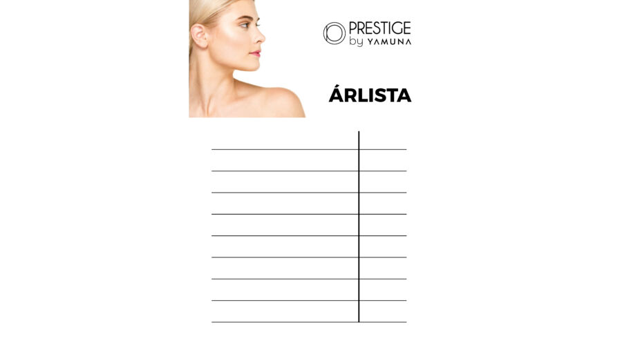 Prestige by Yamuna árlista tábla